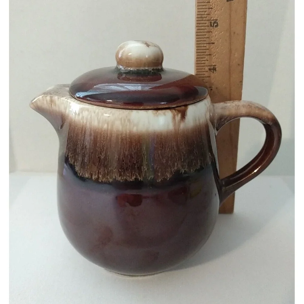 Vintage USA Brown Drip Glaze Pottery Teapot & Lid PRETTY!